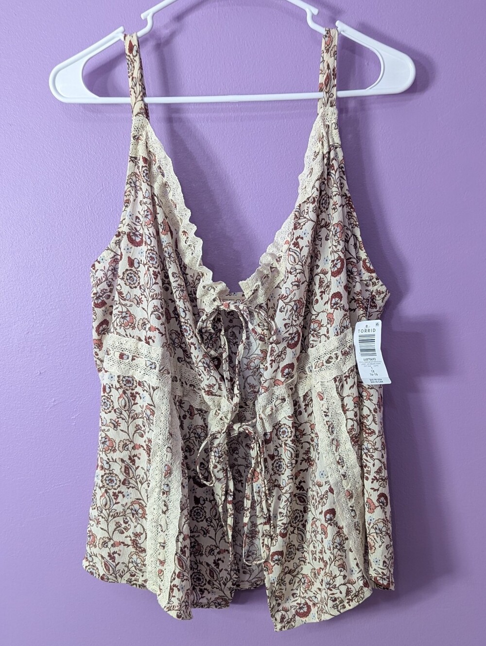 Torrid Festi Tie-Front Flyaway Cami Floral Boho Chic 1x